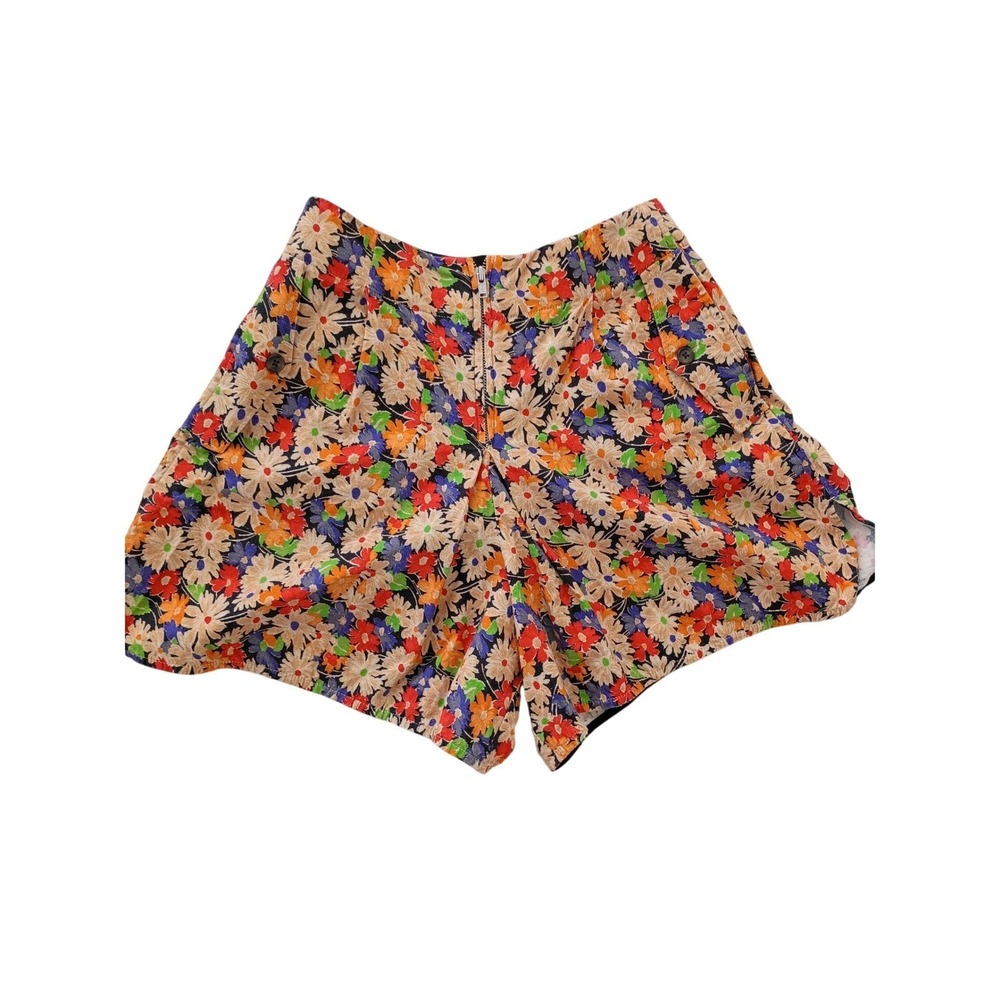 Something Navy Floral Linen Blend High Waisted Shorts Multi Color Daisy XXS NWOT